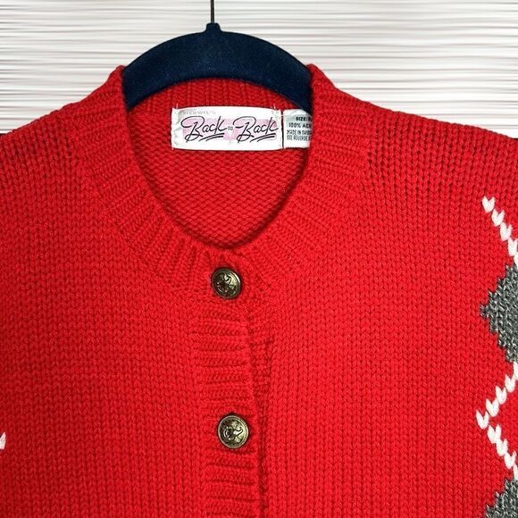 Vintage Scottish Terrier Red Cardigan By Richwil's Back to Back Acrylic Boxy M - Picture 4 of 12